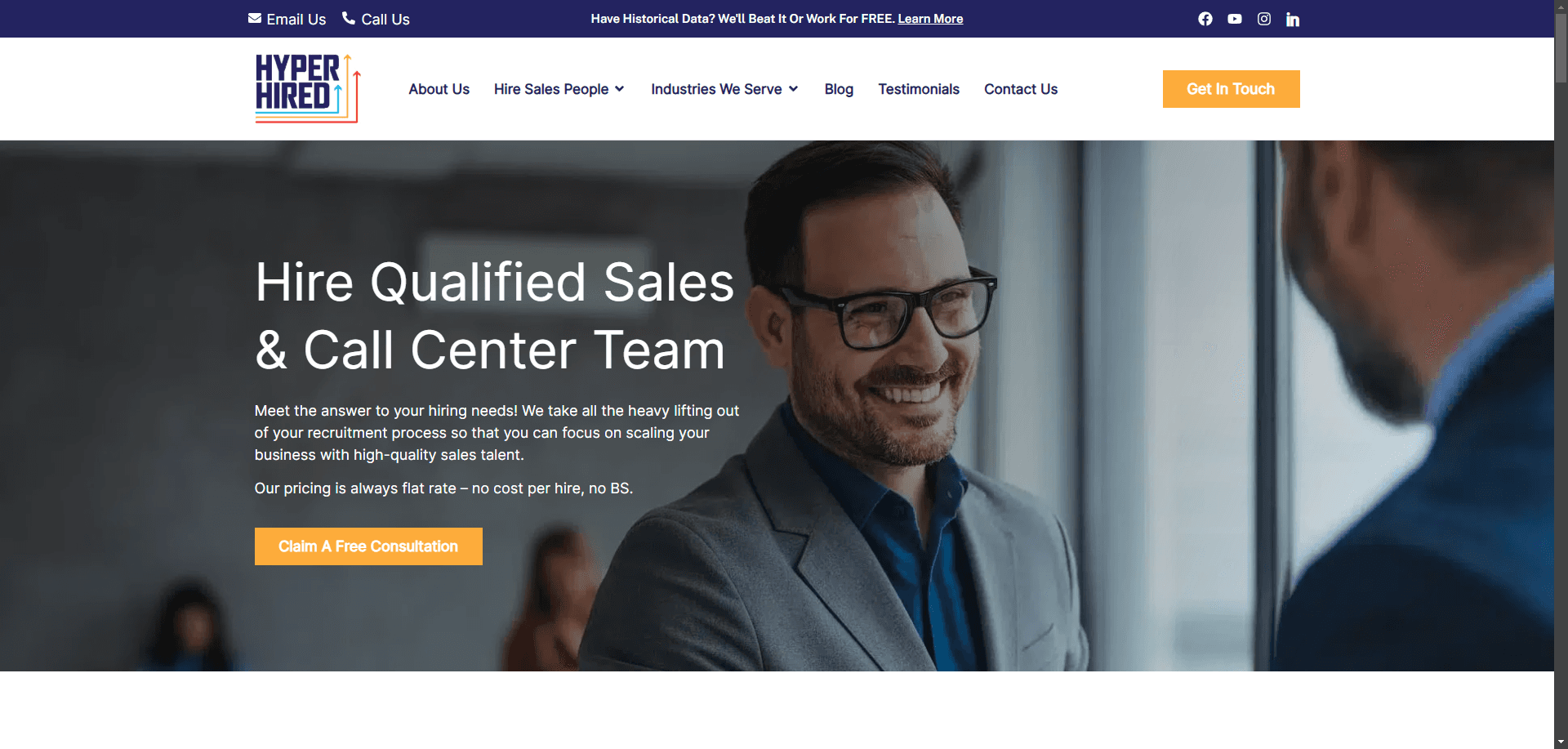 View of HyperHired homepage