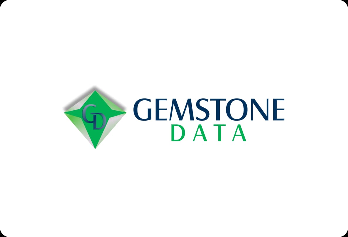 Logo of Gemstone Data with a green diamond shape featuring the letters "GD" on the left, and the company name in blue and green text on the right.