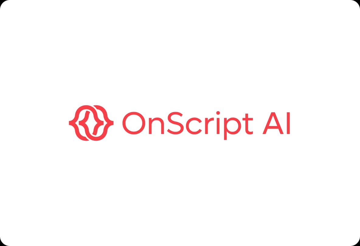 Red "OnScript AI" logo with a stylized symbol on the left, on a white background.
