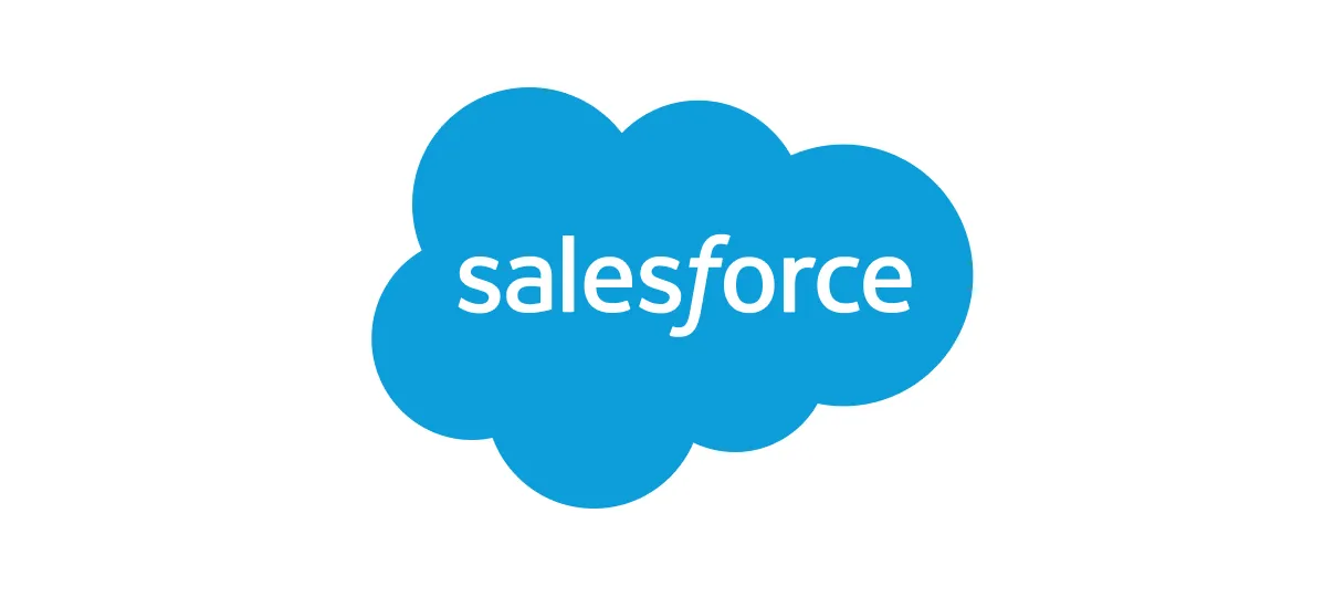 Salesforce logo featuring white text on a blue cloud shape, symbolizing cloud computing and customer relationship management.