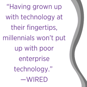 “Having grown up with technology at their fingertips, millennials won’t put up with poor enterprise technology.” —WIRED